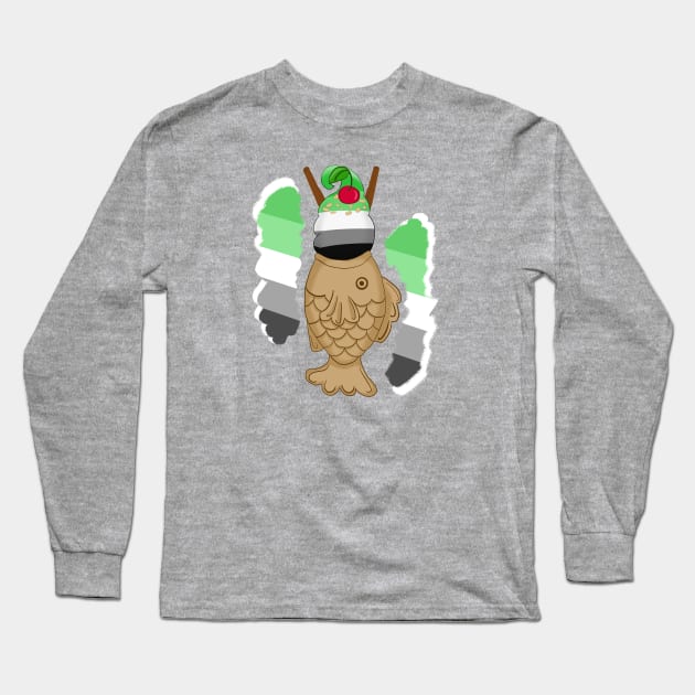 Pride Taiyaki Ice cream-Aromantic flag Long Sleeve T-Shirt by VixenwithStripes